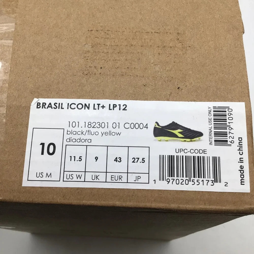 Diadora Brasil Icon LT+ LP12 Mens Soccer Cleats Black Neon Yellow Size 10 NEW
